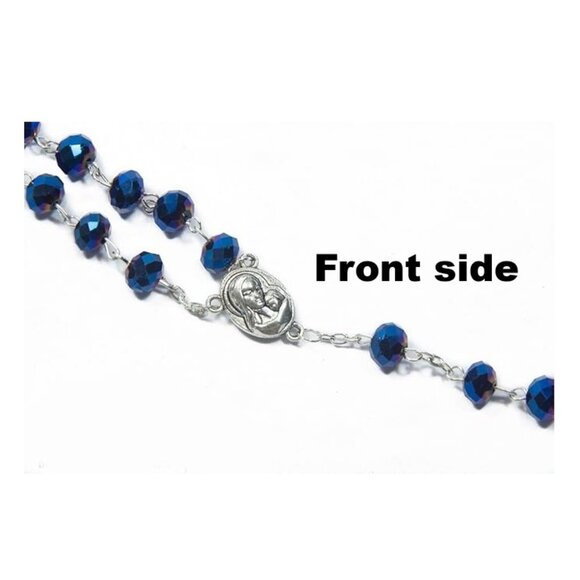 Deep Metallic Blue Crystal Rosary Necklace Jesus Cross Religious Jewelry NWOT - Picture 6 of 13